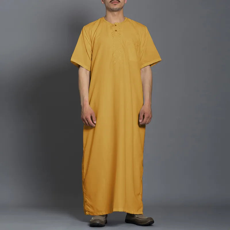 Abaya Homme Jaune Manches Courtes