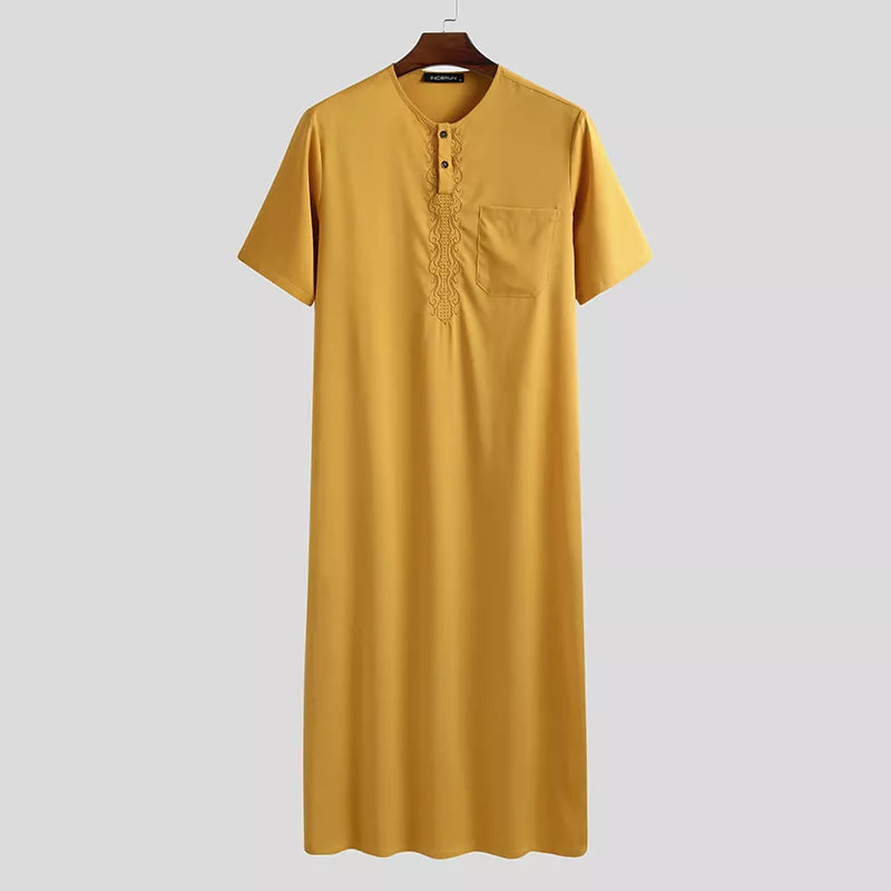 Abaya Homme Jaune Manches Courtes