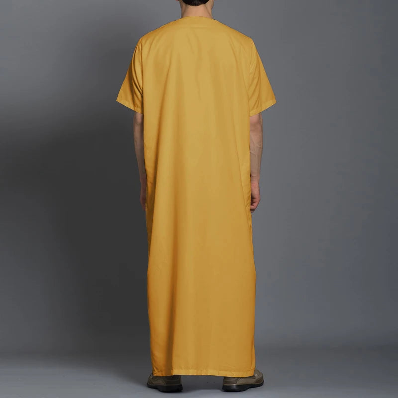 Abaya Homme Jaune Manches Courtes