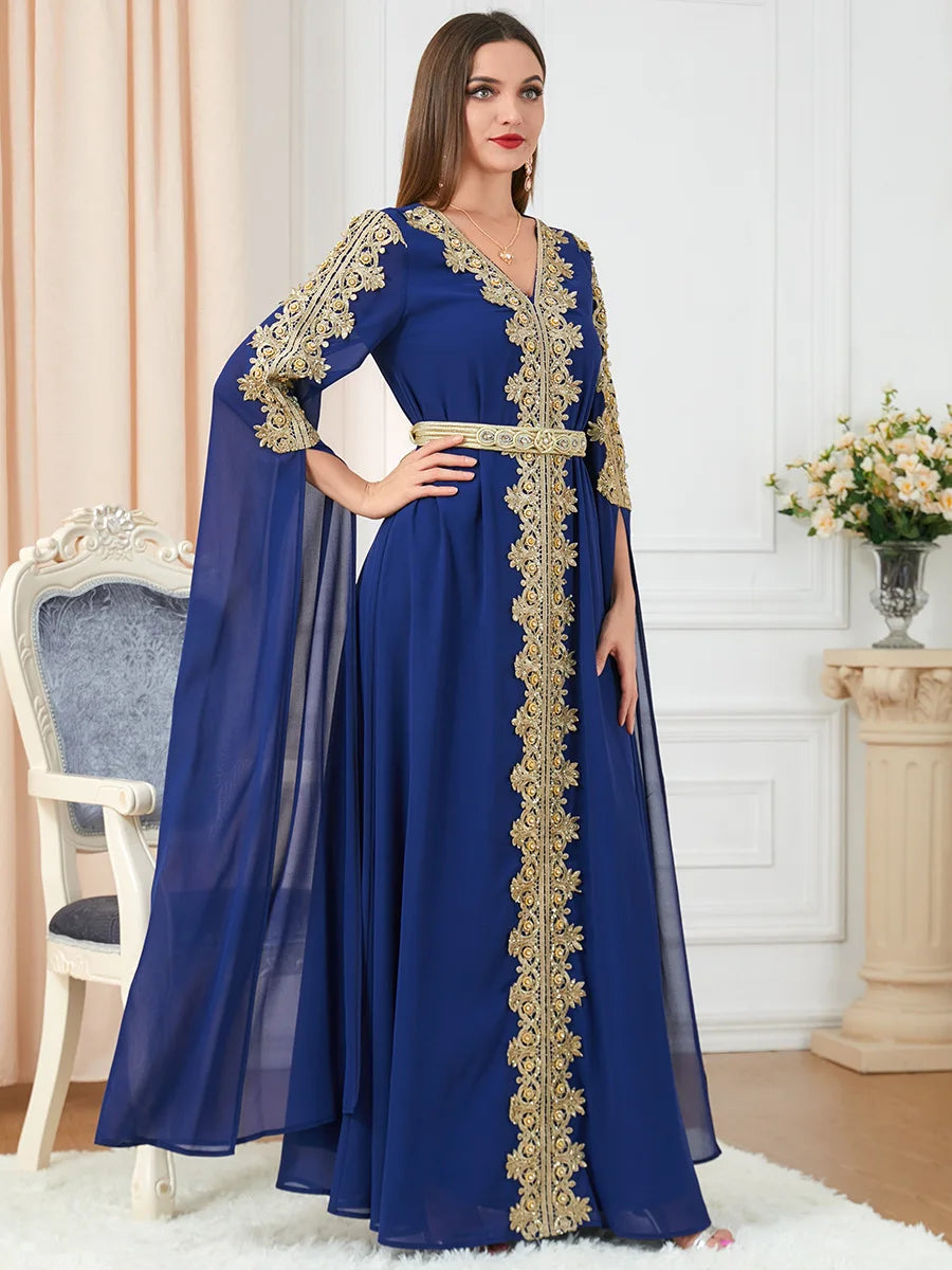 Caftan Bleu Roi Brodé Elégance