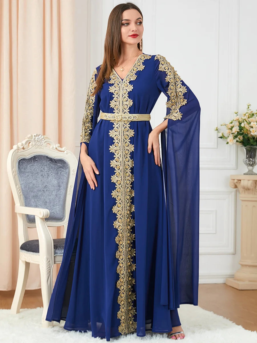 Caftan Bleu Roi Brodé Elégance