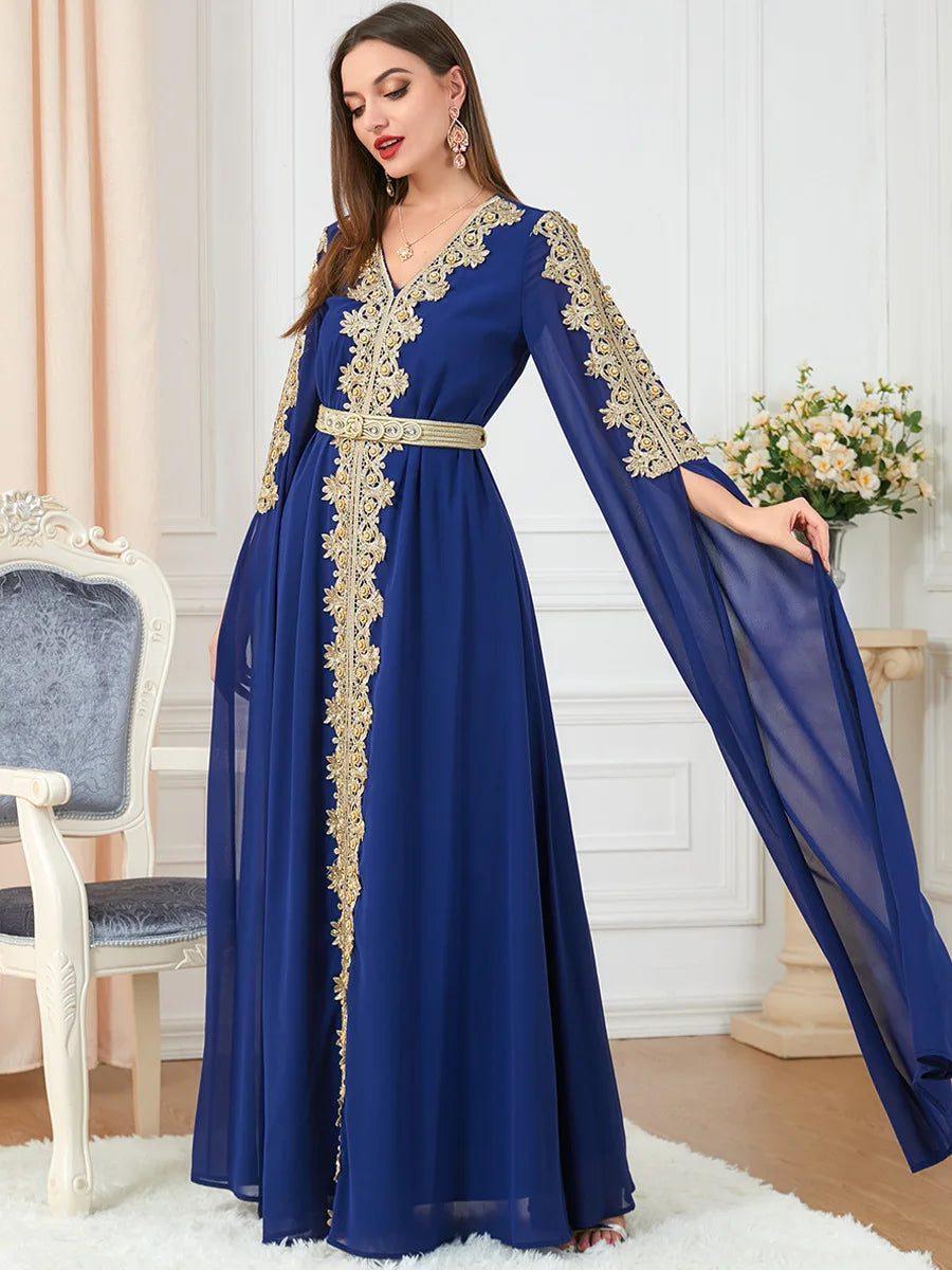 Caftan Bleu Roi Brodé Elégance