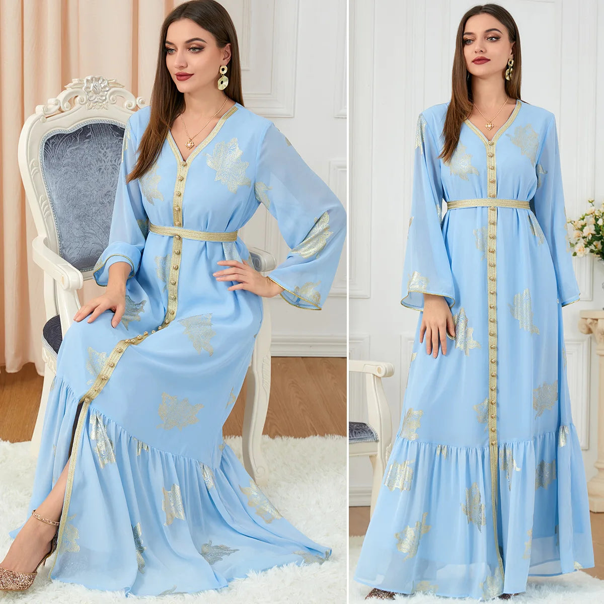 Caftan Classique à motifs dorés