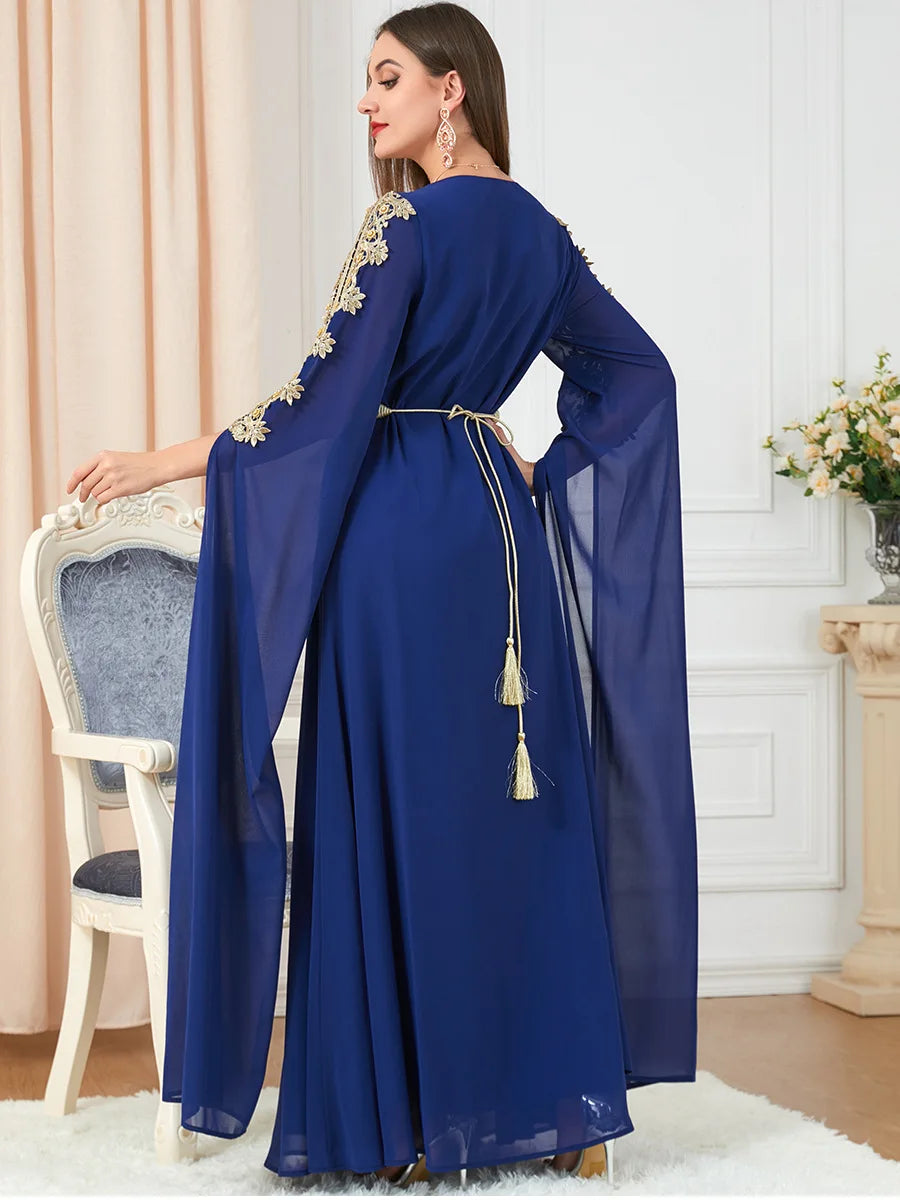 Caftan Bleu Roi Brodé Elégance