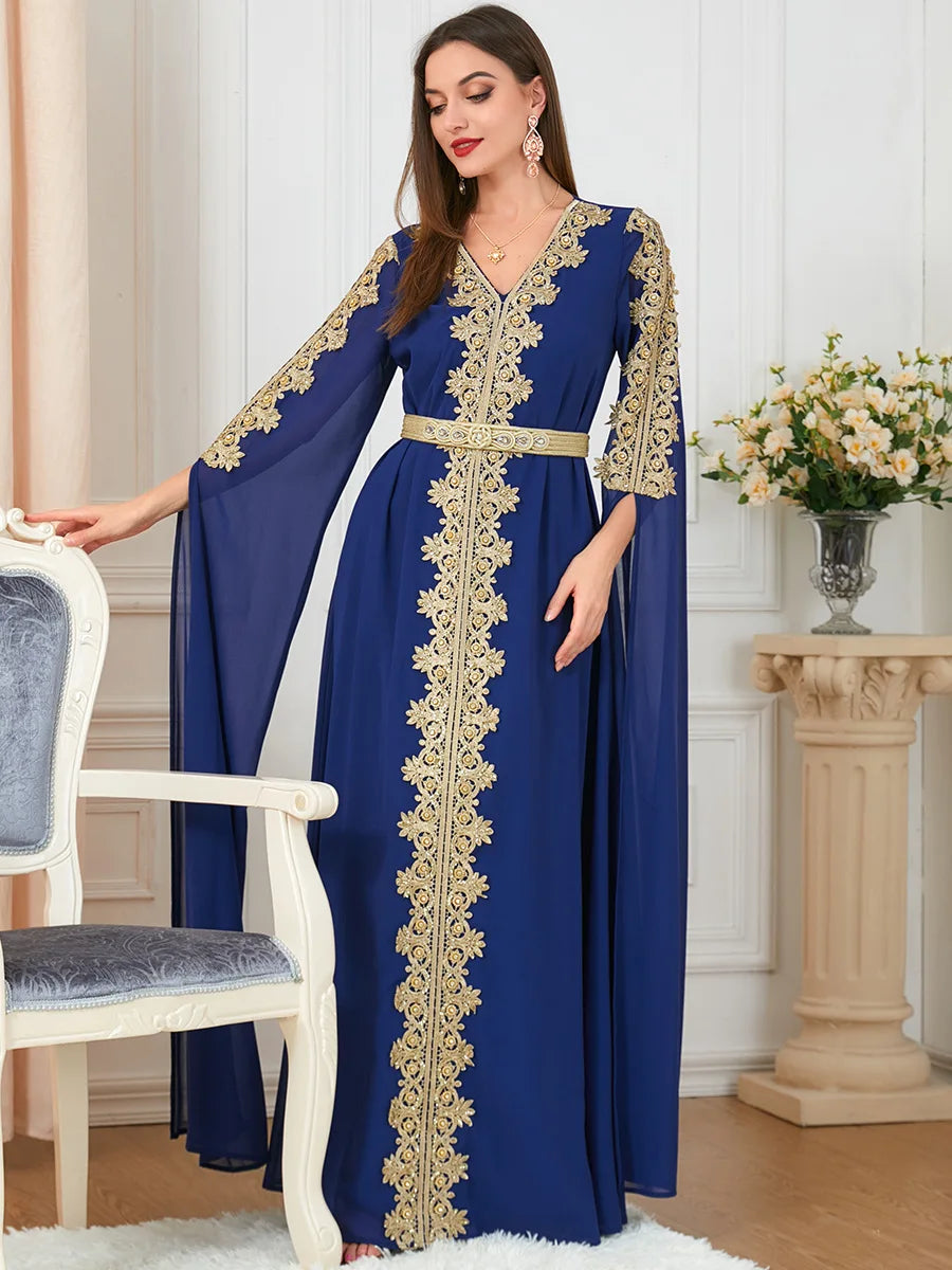 Caftan Bleu Roi Brodé Elégance