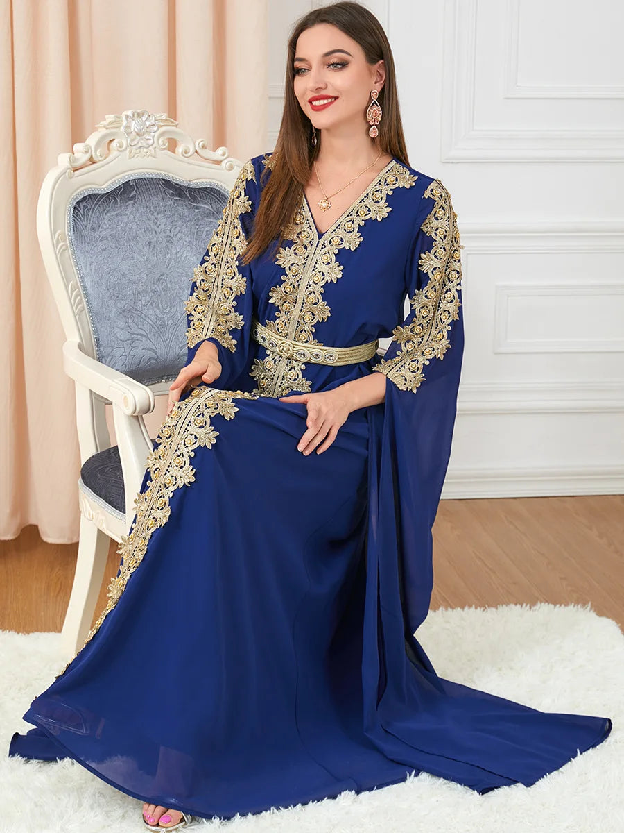 Caftan Bleu Roi Brodé Elégance