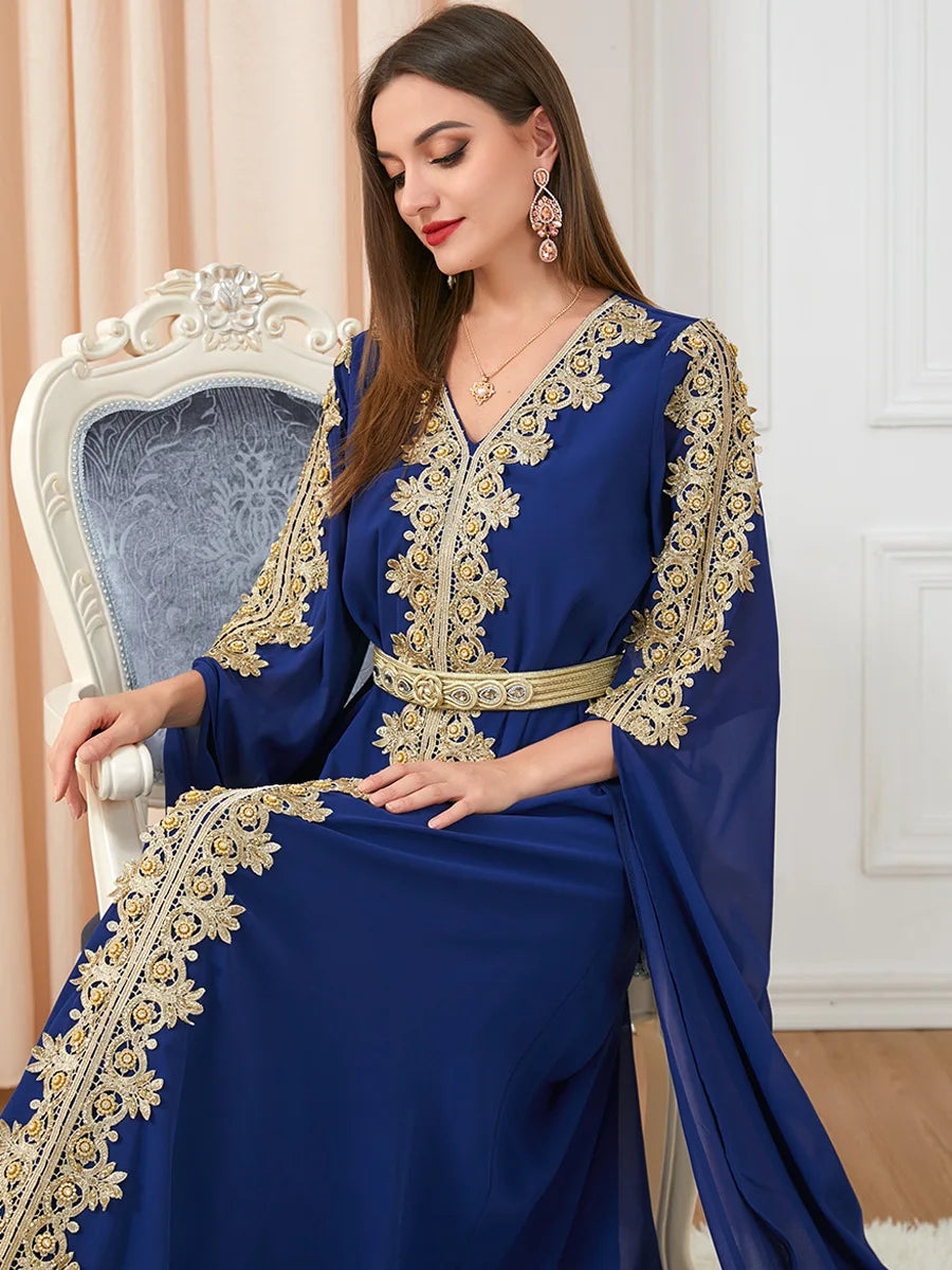 Caftan Bleu Roi Brodé Elégance